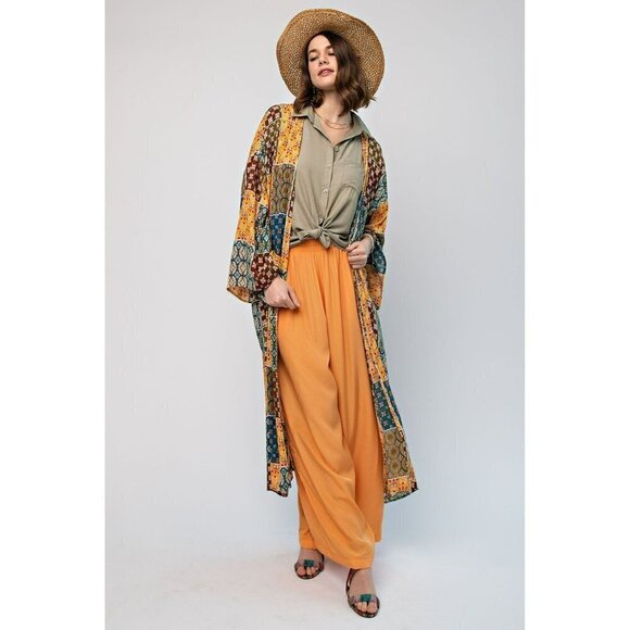 Artful Allure Patchwork Print Gauze Maxi Kimono - Picture 4 of 5